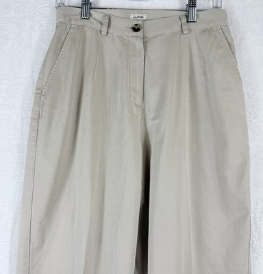 LL Bean Khaki Pants 8 Petite Womens Tan Beige Original Fit High Rise 100% Cotton