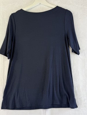 J Jill Wearever Top Small Short Sleeve Blue Rib