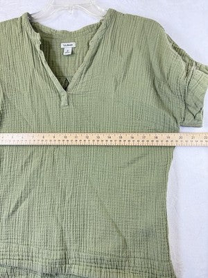 LL Bean Cloud Gauze Shirt Medium Safe Green Short Sleeve Womens Top 100% Cotton