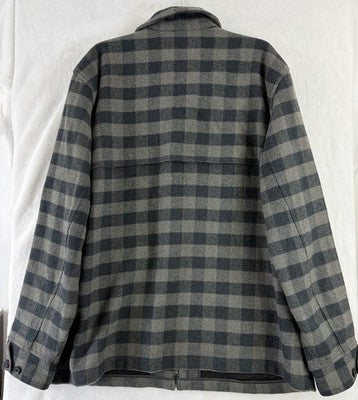 LL Bean Maine Guide Jacket XXL Wool Zip Front Jac-Shirt Gray Blue Plaid Mens