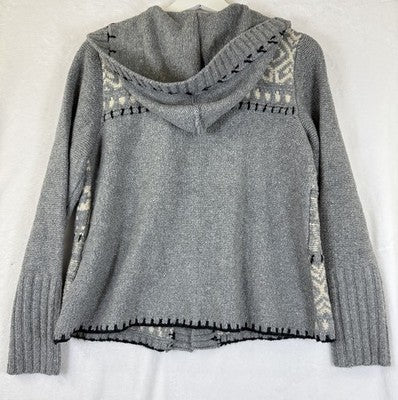 J Jill XS Hooded Cardigan Sweater Gray Fair Isle Womens Tops Long Sleeve