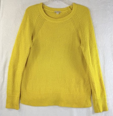 Gap Cotton Sweater Women Medium Yellow Moss Stitch Crew Neck Long Sleeve