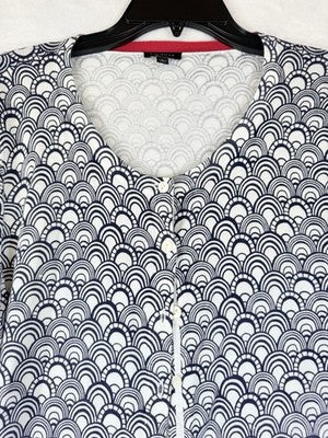 Talbots Cardigan Sweater Large White Blue Womens Button Front