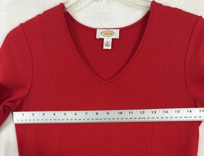 Vintage Talbots Dress Small Red Ponte Knit 3/4 Sleeve Midi Stretch Womens