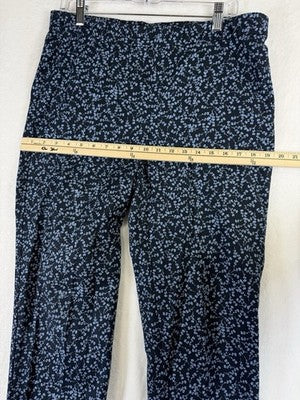 J Jill Pants 12 Blue Floral Print Cotton Stretch Pull On