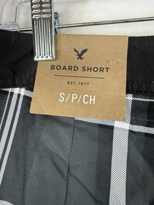 American Eagle Board Shorts Mens Small Black Plaid Swim Trunks New