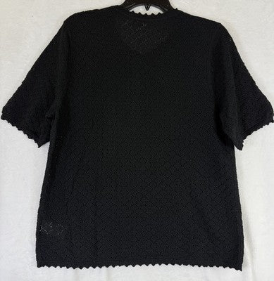 Gap Tops For Women Large Tall Linen Pointelle Henley Short Sleeve Black New NWT