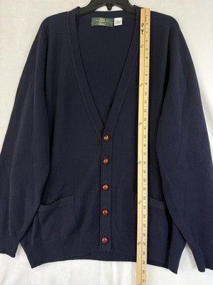 Orvis Cardigan Sweater Mens XL Navy Blue 100% Lambswool Wool Wood Buttons