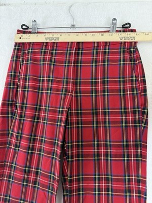 J Crew Kelsey Pant 4 Red Tartan Plaid Flare Pants Womens