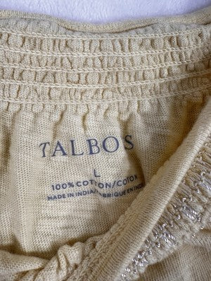 Talbots Tee Small Smocked Scoop Neck Yellow Short Sleeve 100% Cotton Womens