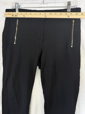 Ann Taylor Loft Ponte Knit Pants 10 Petite Womens Black Gold Zip Pockets 10P