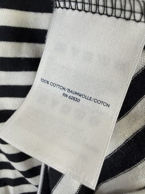 Lands End Turtleneck Large Womens Black White Striped Relaxed Cotton Top Knit
