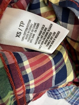 Aeropostale Shirt XS Mens Plaid Short Sleeve Button Up Lot Blue Red 100% Cotton