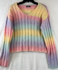 Freshman 1996 Sweater XL Pastel Rainbow V Neck Long Sleeve Knit Top Juniors Wool