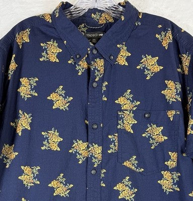 Toad And Co Mens Shirt XXL Mattock Blue Floral Print Short Sleeve Button Up