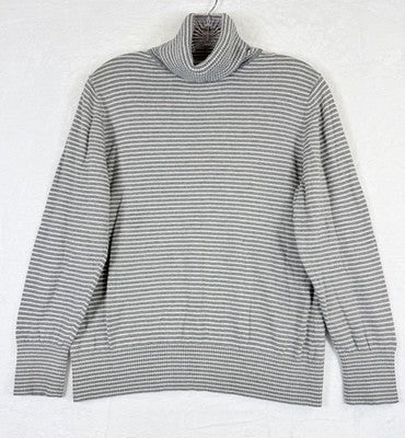LL Bean Sweater Womens Medium Petite Cashmere Cotton Blend Turtleneck Gray
