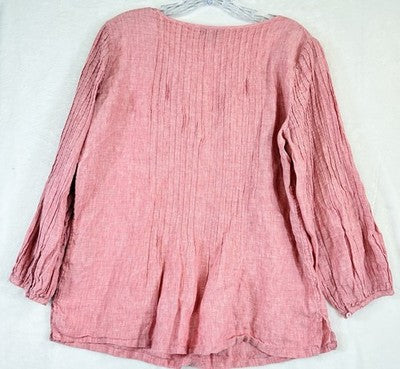 Talbots Top Medium 100% Linen Pink Pintuck 3/4 Sleeve Womens