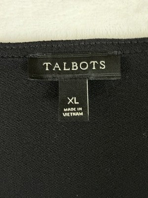 Talbots Dress XL Black Faux Wrap 3/4 Sleeve Midi
