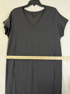 J Jill Wearever Dress Medium Gray Knit Shift V Neck Short Sleeve Pockets V Neck
