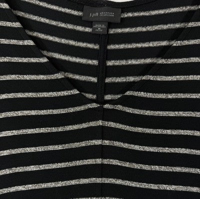 J Jill Wearever Sweater Medium Petite Black Beige Striped Dolman Sleeves Womens