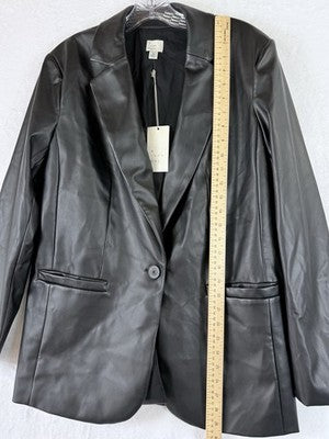 A New Day Faux Leather Jacket Medium Womens Black Blazer New NWT