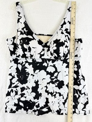 Swimsuits For All 22W Tankini Top Black White Floral Print Flowy Swim Womens 22