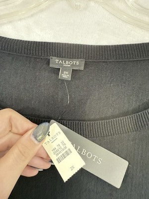 Talbots Sweater 2X Black Blue 3/4 Sleeve Colorblock NWT