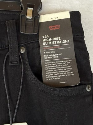 Levis 724 High Rise Slim Straight 29 Womens Black 29x30 Levi’s New NWT