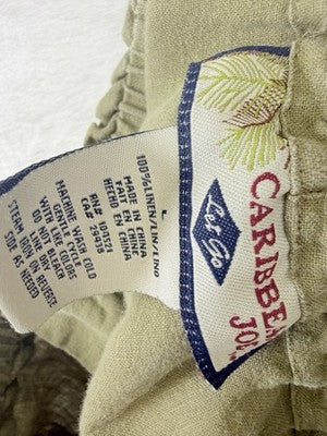 Caribbean Joe 100% Linen Pants Womens Large Green Drawstring High Rise