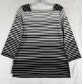 Talbots Tee Medium Knit Tops 3/4 Sleeve Square Neck Black White Stripe Womens