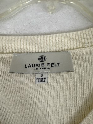 Laurie Felt Sweater Small Ivory White Black Hearts Cashmere Blend Print Womens