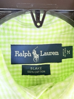 Ralph Lauren Polo Shirt Men Medium Blake Green Check Gingham Short Sleeve Button