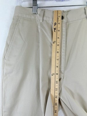 LL Bean Bayside Pants 10 Tan Beige Khakis Womens Elastic Back 100% Cotton