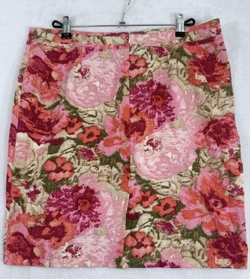 Talbots Skirt 16 Petite Pink Floral Print 100% Cotton Pencil A-Line Womens 16P
