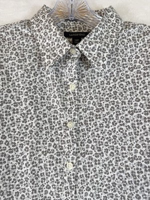 Lands End No Iron Supima Shirt 14 Petite Womens 14P Gray Print Button Up Top