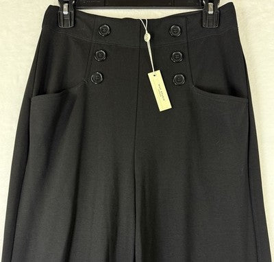 Max Studio Wide Leg Sailor Pants Small Black Pull On High Rise Womens New $128