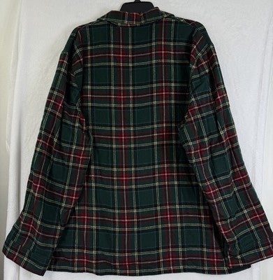 LL Bean Flannel Pajama Shirt XL Mens Tartan Green Red Plaid Top Button Cotton