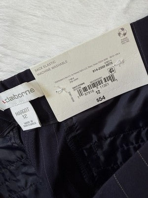 Liz Claiborne Margot Wide Leg Pants 12 Trousers Navy Blue Pinstripe New NWT