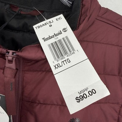 Timberland Puffer Vest XXL Mens Axis Peak Durable Water Repellent Burgundy New