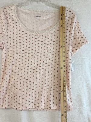 Gap Body Pajama Top Womens Medium Pink Floral Pointelle PJ Short Sleeve New NWT