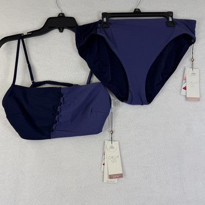 CALIA Womens Swim Bikini XL Top Bottom Set Looped Front Purple Swimsuit New NWT