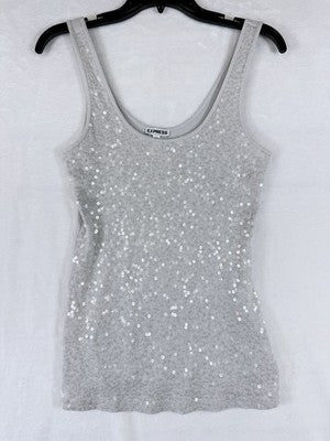 Express Sequin Tank Top Medium Gray Womens Sleeveless Knit