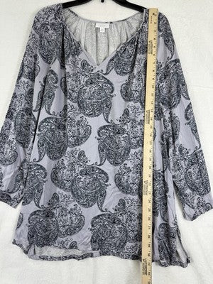 J Jill Pure Jill Large Tunic Top Blouse Long Sleeve Purple Paisley Boho