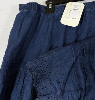 Gap X Doen Skirt Large Midi Blue Long Eyelet Pull On Cottagecore Boho Women New