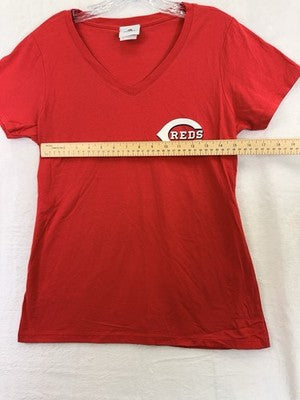 Majestic Cincinnati Reds Womens T Shirt Small Red V-Neck Tee MLB Short Sleeve
