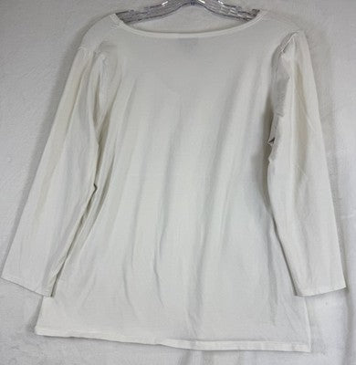 J Jill Top Small Faux Wrap Tee White 3/4 Sleeve Knit Cotton Stretch Womens