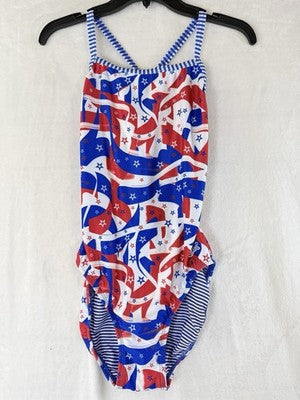 Dolfin Uglies 38 One Piece Swimsuit Red White Blue Womens USA New