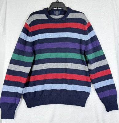 Brooks Brothers Sweater Large Men’s Merino Wool Crew Neck Navy Blue Striped