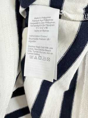 J Crew Top Women Small Boatneck White Navy Blue Striped 3/4 Sleeve 100% Cotton