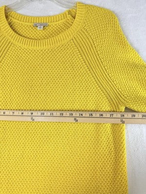 Gap Cotton Sweater Women Medium Yellow Moss Stitch Crew Neck Long Sleeve